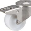 Rueda industrial giratoria en poliamida: Ø80 x 34 mm, orificio único para pasador en acero inoxidable con freno. Capacidad: 150  kg, Tente