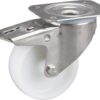 Rueda industrial giratoria en poliamida: Ø100 x 36 mm, placa de soporte con freno acero inoxidable: 105 x 85 mm. Capacidad: 200 kg, Tente