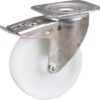 Rueda industrial giratoria en poliamida: Ø125 x 40 mm, placa soporte acero inoxidable, con freno: 105 x 85 mm. Capacidad: 200 kg, Tente