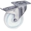Rueda industrial giratoria en poliamida: Ø160 x 40 mm, placa soporte acero inoxidable, con freno: 137 x 105 mm. Capacidad: 500 kg, Tente