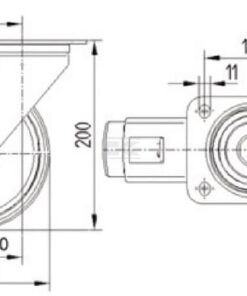 Rueda industrial giratoria en poliamida: Ø160 x 40 mm, placa soporte acero inoxidable, con freno: 137 x 105 mm. Capacidad: 500 kg, Tente