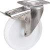 Rueda industrial giratoria en poliamida: Ø200 x 50 mm, placa soporte acero inoxidable con freno: 137 x 105 mm. Capacidad: 500 kg, Tente