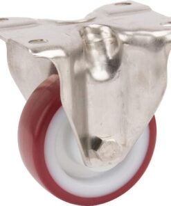 Rueda industrial fija en poliuretano: Ø80 x 32 mm, placa de soporte acero inoxidable: 100 x 85 mm. Capacidad: 100 kg, Tente