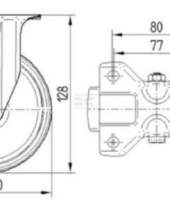 Rueda industrial fija en goma: Ø100 x 34 mm, placa de soporte acero inoxidable: 100 x 85 mm. Capacidad: 160 kg, Tente