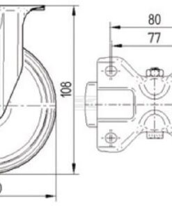 Rueda industrial fija en poliamida: Ø80 x 34 mm, placa de soporte acero inoxidable: 100 x 85 mm. Capacidad: 200 kg, Tente