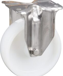 Rueda industrial fija en poliamida: Ø125 x 40 mm, placa de soporte acero inoxidable: 100 x 85 mm. Capacidad: 250 kg, Tente