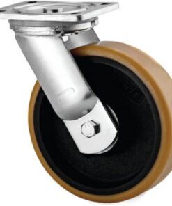 Rueda industrial giratoria en poliuretano: Ø160 x 50 mm, placa de soporte: 135 x 110 mm. Capacidad: 750 kg, Tente