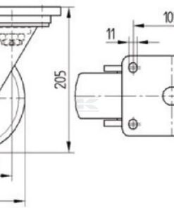 Rueda industrial giratoria en poliamida: Ø160 x 50 mm, placa soporte: 135 x 110 mm. Capacidad: 850 kg, Tente
