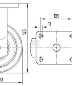 Rueda industrial fija en poliamida: Ø100 x 50 mm, placa de soporte: 135 x 110 mm. Capacidad: 600 kg, Tente