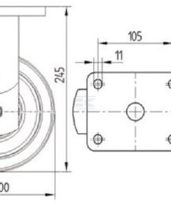 Rueda industrial fija en poliamida: Ø200 x 50 mm, placa de soporte: 135 x 110 mm. Capacidad: 1000 kg, Tente