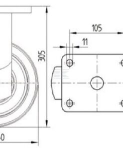 Rueda industrial fija en poliamida: Ø250 x 50 mm, placa de soporte: 135 x 110 mm. Capacidad: 1000 kg, Tente