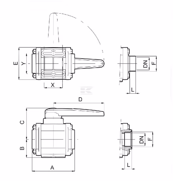 Llave esférica 2 vías 1 1/2" F 6 Válvula de bola esférica 2-W