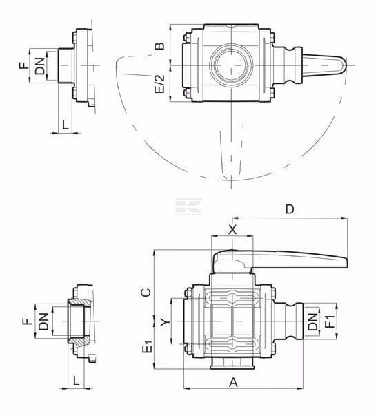 Válvula esfé. 3 vías 1 1/2" M