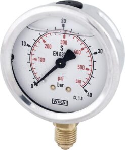 Glycerine pressure gauge 63 mm 40 bar, bottom mount