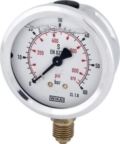 Glycerine pressure gauge 63 mm 60 bar, bottom mount
