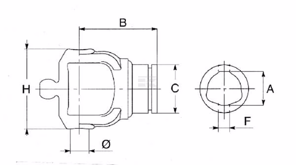 Nudo homocinético CV completo 80°, series 2 estándar 5 Horquilla para tubo perfilado, Ø58,5 mm, S6 Bondioli&Pavesi