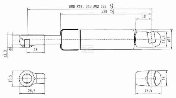 Amortiguador de gas L573,0 mm 500N Stabilus