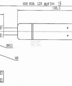 Amortiguador de gas L=344,0 mm 250N Stabilus
