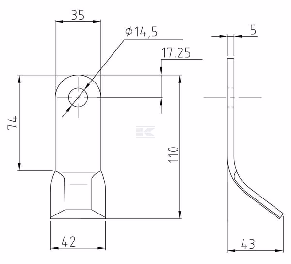 Martillo torcido 35x110mm Muratori 3 Cranked flail 35x110mm Muratori