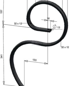 Brazo cultivador de muelle curvo 32x12x498mm sin punta