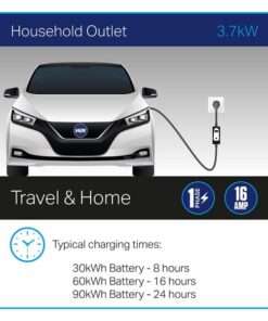 Cable de carga EV Home, tipo 2, enchufe UE, 3,7 kW, 8-16 A, 5 m
