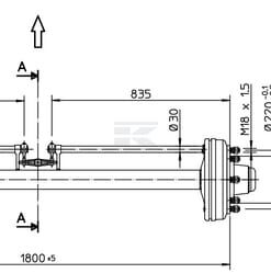 Eje con freno 90 x 1800 mm (220/275/8)