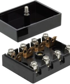 Caja de fusibles cerámica 4 vías, 12/24 V, terminales de tornillo