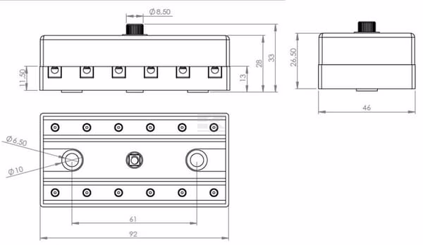 Caja de fusibles cerámica 6 vías, 12/24 V, terminales de tornillo 5 Caja de fusibles cerámica 6 vías, 12/24 V, terminales de tornillo