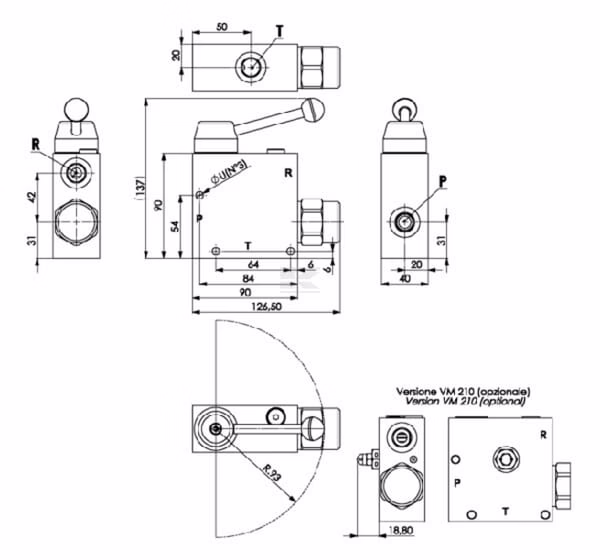 Válvula de control de flujo de 3 vías 1/2" 50-90 l/min 6 Flow control valve 3-way 1/2" 50-90 l/min