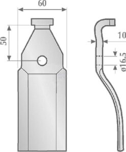 Cuchilla rotavator 60 mm 10 mm de grosor