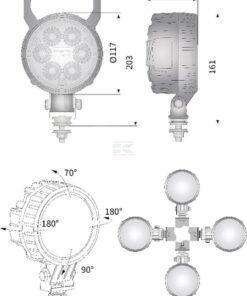 Luz de trabajo LED 29 W, 2500 lm, redonda, 10-30 V, Ø 117mm, enchufe Deutsch, proyector, 6 LED, Kramp