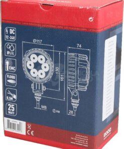 Luz de trabajo LED, 25 W, 2000 lm, redonda, 10-30 V, Ø 117 mm, proyector, 6 LED, Kramp