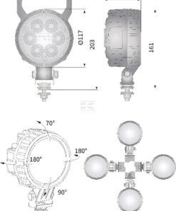 Luz de trabajo LED, 25 W, 2000 lm, redonda, 10-30 V, Ø 117 mm, proyector, 6 LED, Kramp