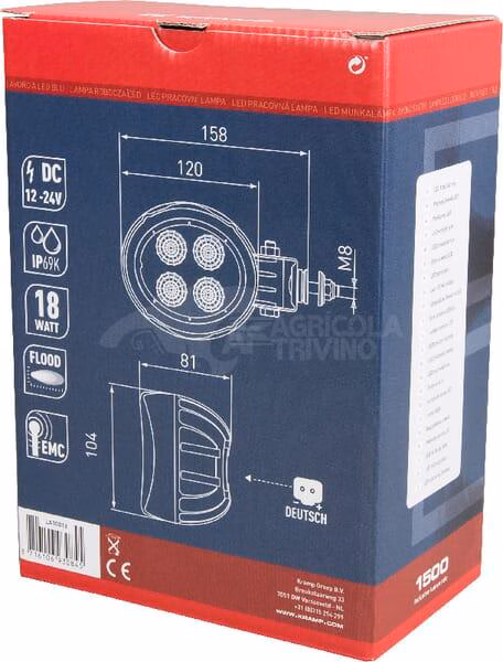 Luz de trabajo LED, 18 W, 1500 lm, redonda, 10-30 V, Ø117 mm, enchufe Deutsch, proyector 4 LED, Kramp 6 Luz de trabajo LED, 18 W, 1500 lm, redonda, 10-30 V, Ø117 mm, enchufe Deutsch, proyector 4 LED, Kramp