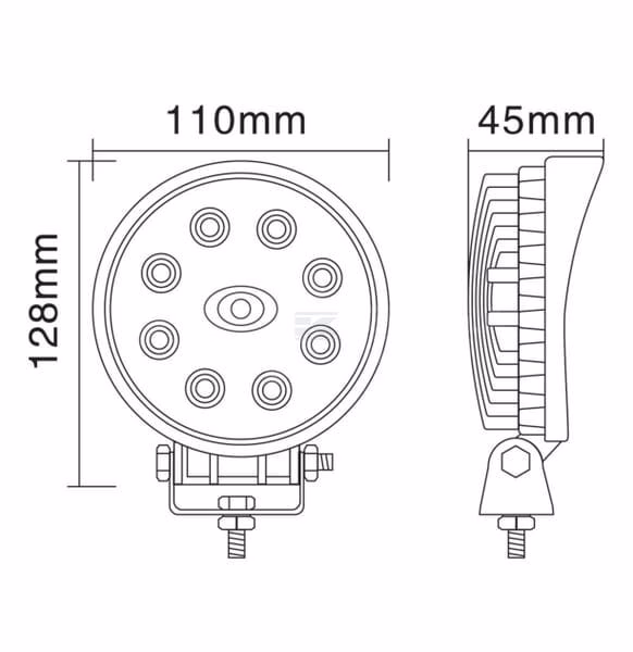 Luz de trabajo LED, 24 W, 1920 lm, redonda, 10-30 V, Ø 110 mm, proyector, 8 LED, Kramp 6 Luz de trabajo LED, 24 W, 1920 lm, redonda, 10-30 V, Ø 110 mm, proyector, 8 LED, Kramp