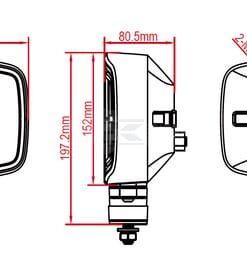 Faro LED, rectangular, 12/24 V, 220 x 197,2 x 80,5 mm, calefactado, luz de carretera/luz de cruce, anti-nieve, derecho