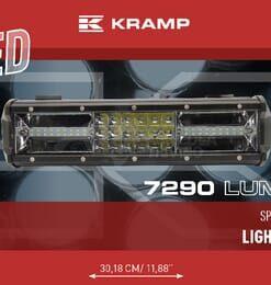 Barra de luces de trabajo LED, 81 W, 7290 lm, rectangular, 12 / 24 V, luz blanca, 301,8 x 89 mm, con cable, combinada, 54 LED, Kramp