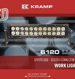 Barra de luces de trabajo LED, 72W, 6120 lm, rectangular, 12 / 24V, luz blanca, 351,6 x 79,5 mm, terminal Deutsch, combinada, curva, 24 LED, Kramp
