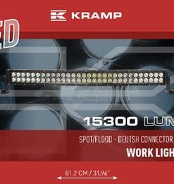 Barra de luces de trabajo LED, 180W, 15300 lm, rectangular, 12 / 24V, luz blanca, 825,5 x 79,5 mm, terminal Deutsch, combinada, curva, 60 LED, Kramp