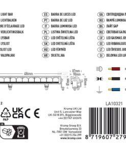 Barra luces LED, 120 W, 6500 lm, rectangular, 12/48V, blanca, 486 x 90 x 57 mm, conector Deutsch de 3 pines, luz diurna cortas/largas, Kramp