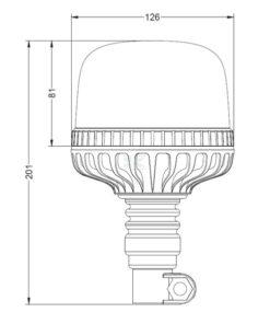 Faro rotativo destellante LED, 20W, 12-24V, ámbar, montaje poste flexible, Ø126 mm x 201 mm