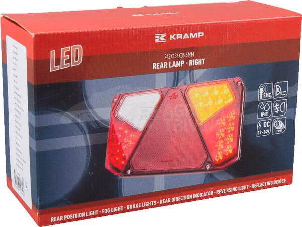 Luz trasera multifunción LED, rectangular, dcha., 12-24 V, 242 x 134 x 36,5 mm, 7 pines, Kramp 5 Luz trasera multifunción LED, rectangular, dcha., 12-24 V, 242 x 134 x 36,5 mm, 7 pines, Kramp