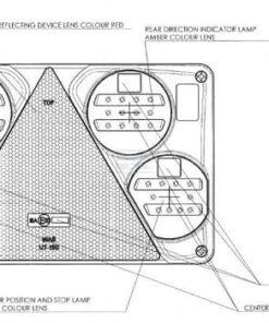 Luz trasera multifunción LED, rectangular, dcha., 12-24 V, 232 x 142 x 59 mm, 5 pines, Kramp