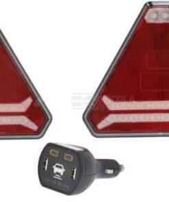 Juego de luces inalámbrico LED, triangular, 12 / 24 V, Li-ion, magnético, 178,5 x 155 mm, enchufe de 7 polos, Kramp