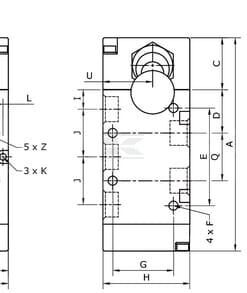 Válv. pal. manual 5/3 v. 1/4"