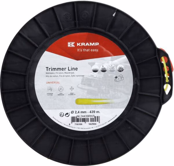 Hilo de corte, Ø2.4mm x 439m, redondo, amarillo, Kramp 3 Hilo de corte, Ø2.4mm x 439m, redondo, amarillo, Kramp