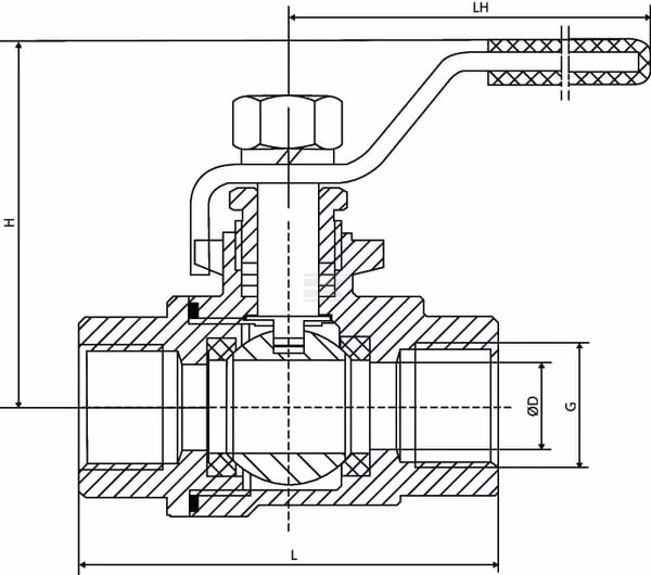 Válvula de esfera, acero inoxidable, 2xH 1.1/4''