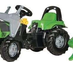 Tractor a pedales Deutz Fahr con cargador frontal y remolque, RollyKid, Rolly Toys