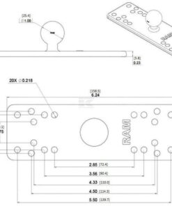 Placa de montaje de 2" x 6,25", bola B/1"