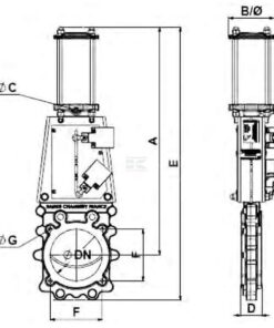 Válvula corredera + cilindro neumático DN150